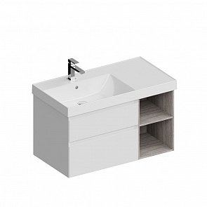 CUB.90Lh/WHT.M Тумба Cubo/Кубо левая подвесная с ящиками 90, белая матовая-древесная купить в интернет магазине Artisan.ru