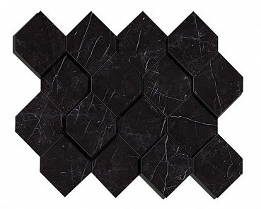 Marvel Nero Marquina Mosaico Esagono 3D купить в интернет магазине Artisan.ru